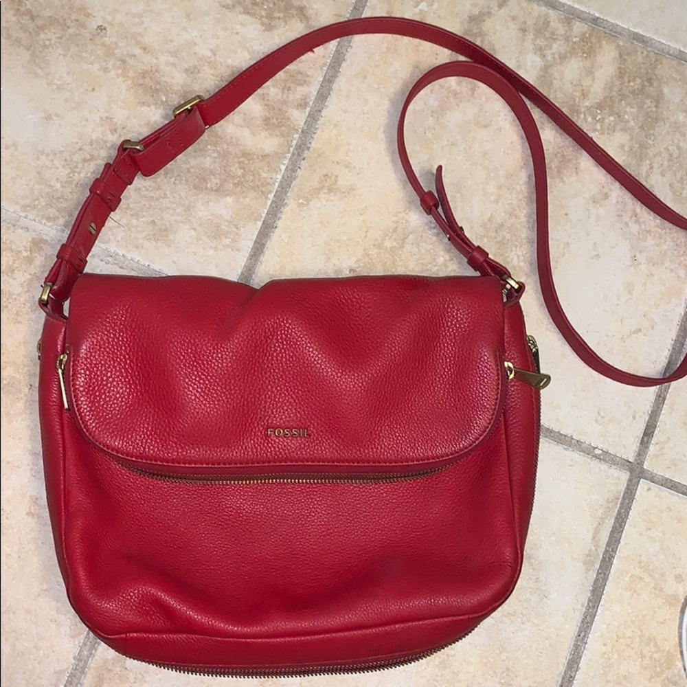 Red LEATHER crossbody by FOSSIL